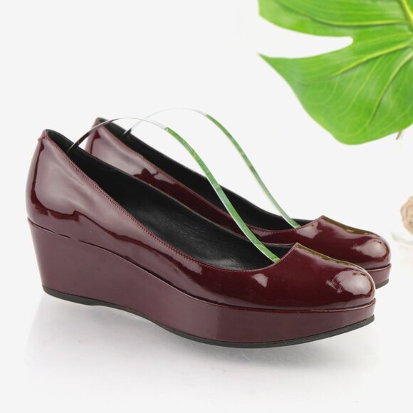 Marc Jacobs Womens Pump Size 7 Burgundy Patent Wedge Heel Platform Dress Shoe - Picture 1 of 14